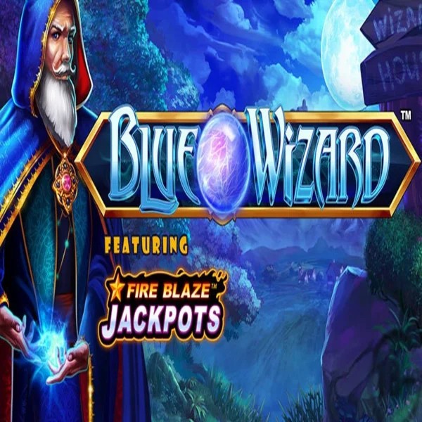 Blue Wizard Fire Blaze Jackpots slot logo by Rarestone Gaming at Slotoro Casino