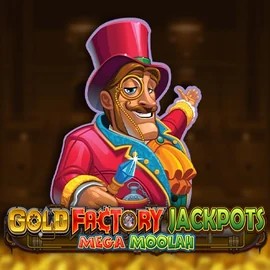 Gold Factory Jackpots Mega Moolah logo by Aurum Signature Studios at Slotoro Casino